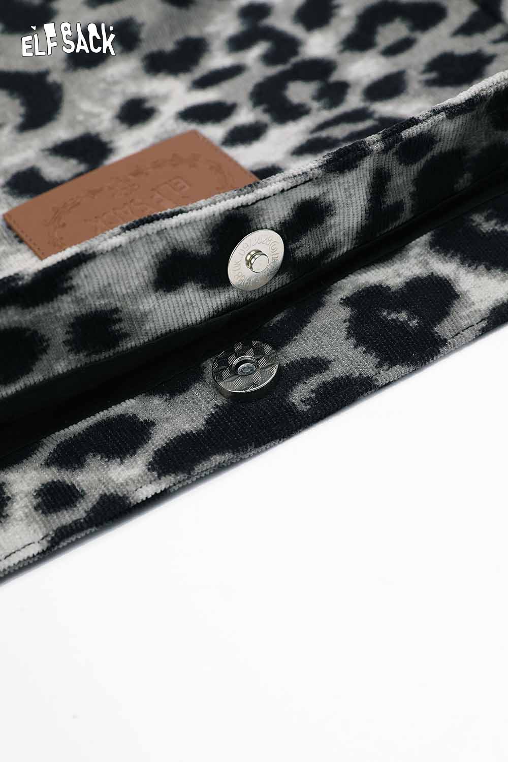 Stylish leopard print canvas tote bag by ELFSACK featuring a snap closure and durable fabric