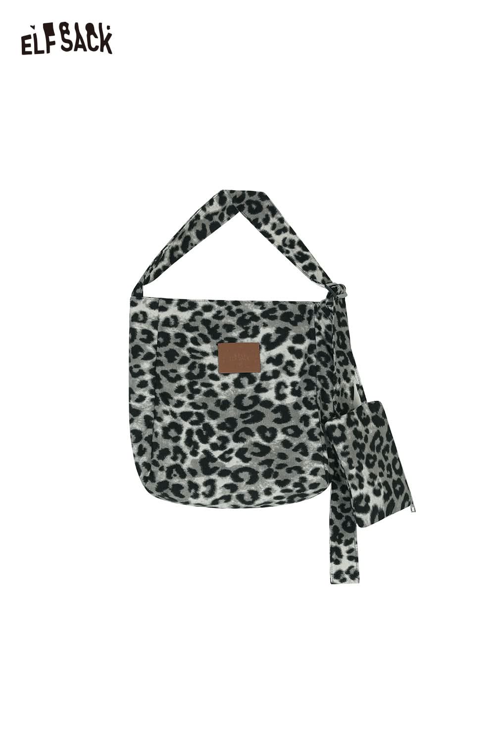 ELFSACK leopard print canvas tote bag with a unique design and adjustable strap