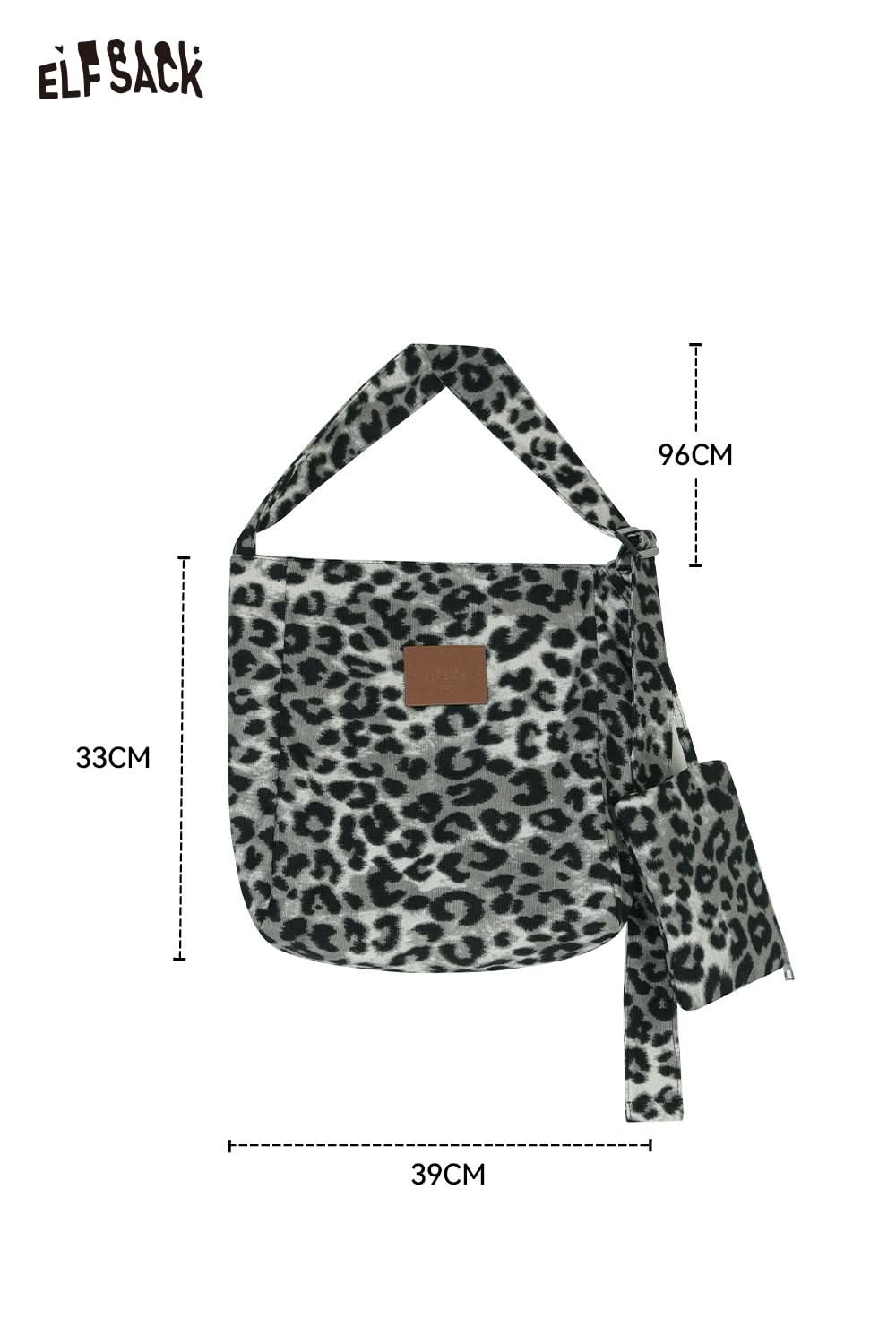 ELFSACK leopard print canvas tote bag with adjustable strap and unique design for everyday use