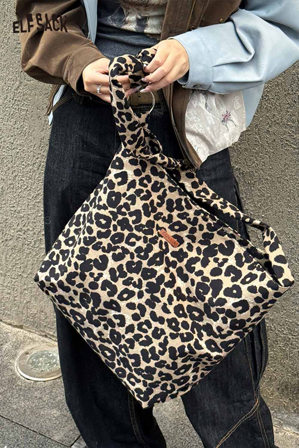 ELFSACK leopard print crossbody bag featuring a stylish design and versatile carrying options
