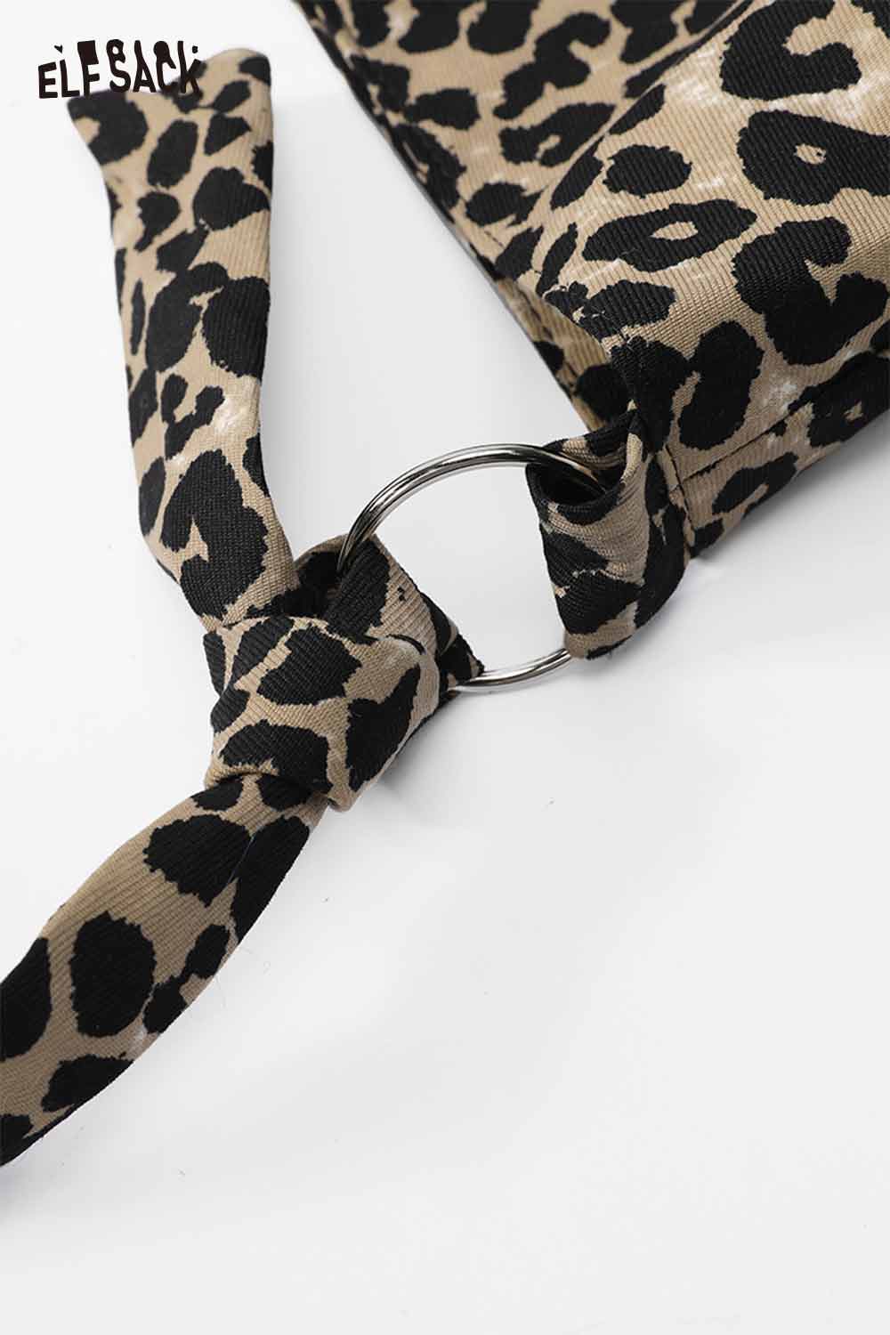 ELFSACK leopard print crossbody bag with stylish knot detail and metal ring accents