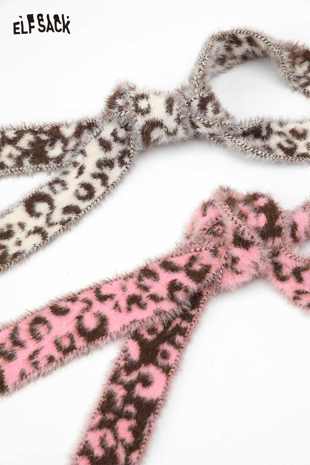 ELFSACK leopard print fuzzy scarf in pink and white designs for added warmth and style