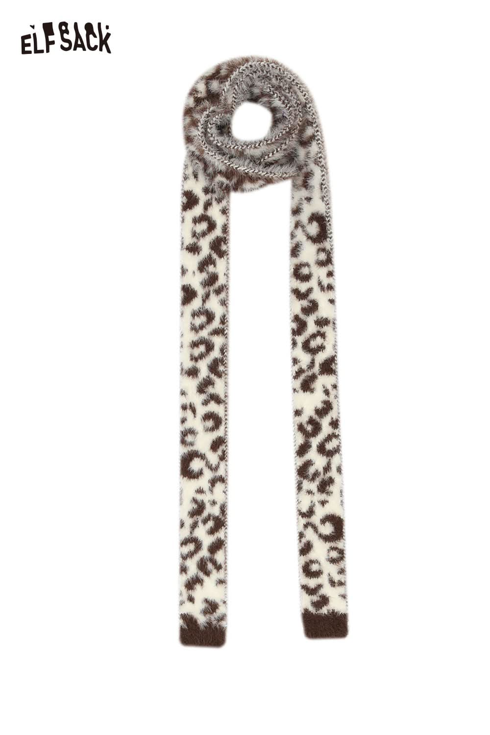 ELFSACK leopard print fuzzy scarf designed for winter fashion and warmth