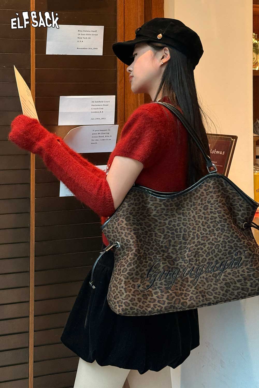 Stylish leopard print tote bag by ELFSACK, perfect for everyday use and adding a trendy touch