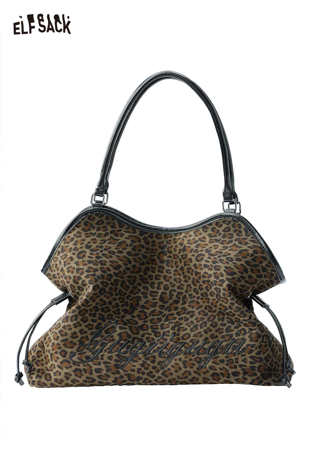 ELFSACK leopard print tote bag with stylish black trim and spacious design for everyday use