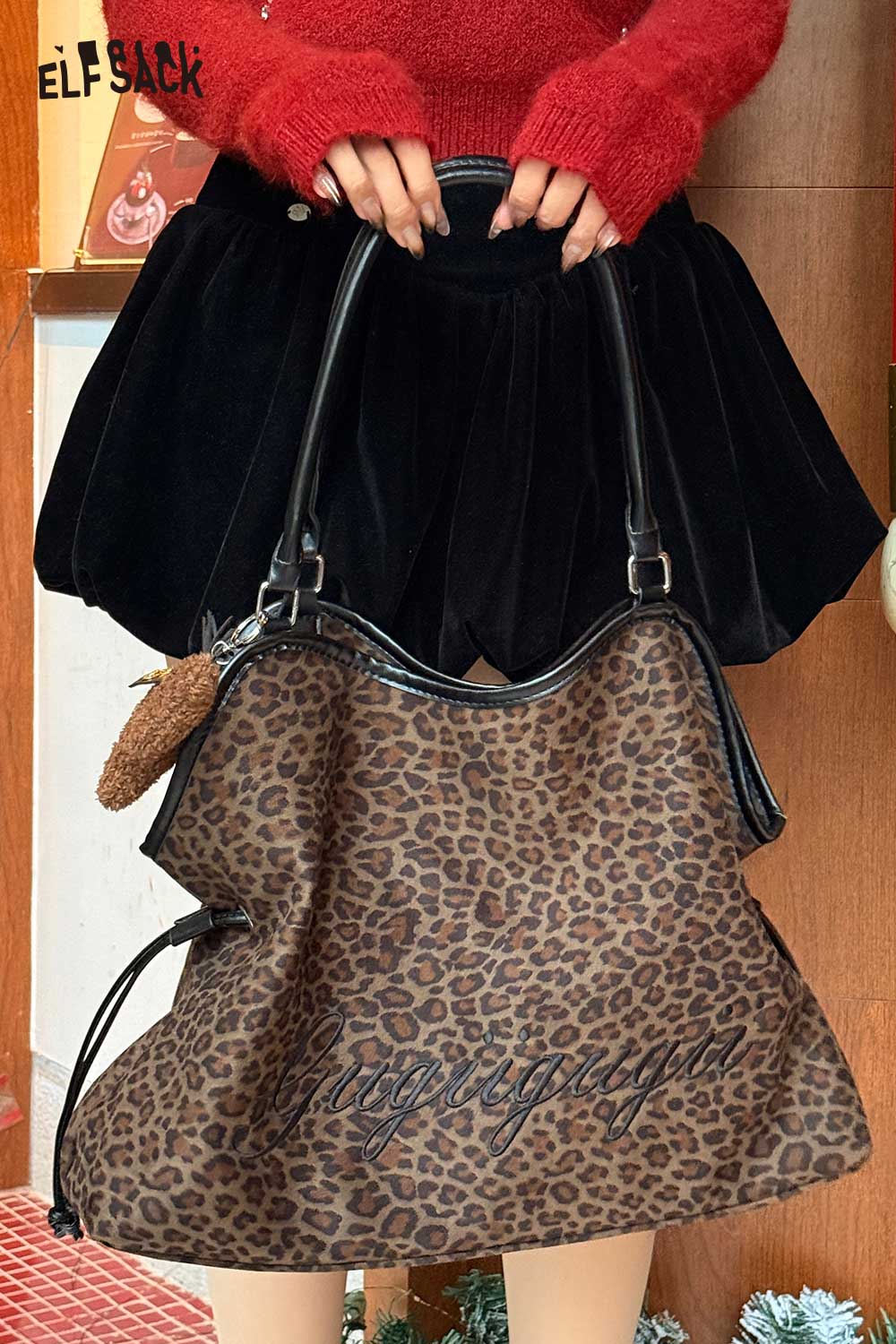 ELFSACK leopard print tote bag with stylish design and spacious interior for everyday use