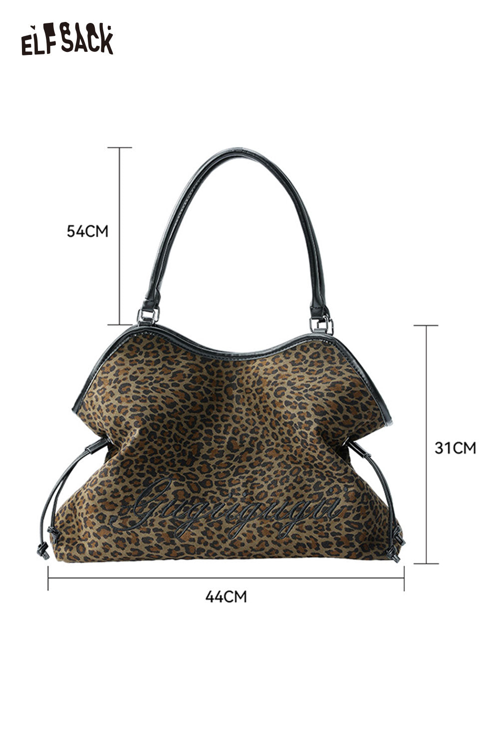 ELFSACK leopard print tote bag with stylish design and generous storage dimensions