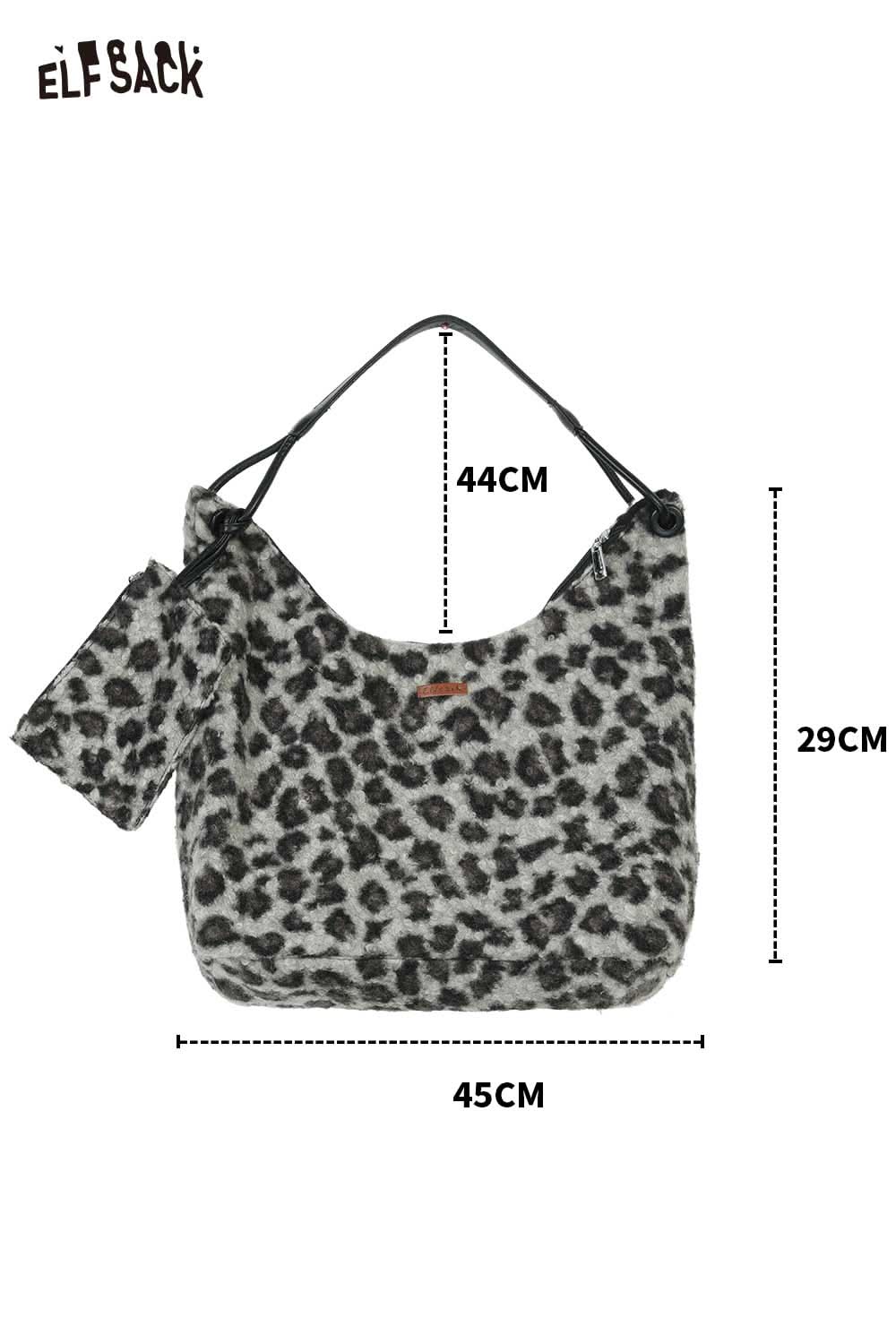 ELFSACK leopard print tote bag with a spacious design and matching accessory pouch for stylish everyday use