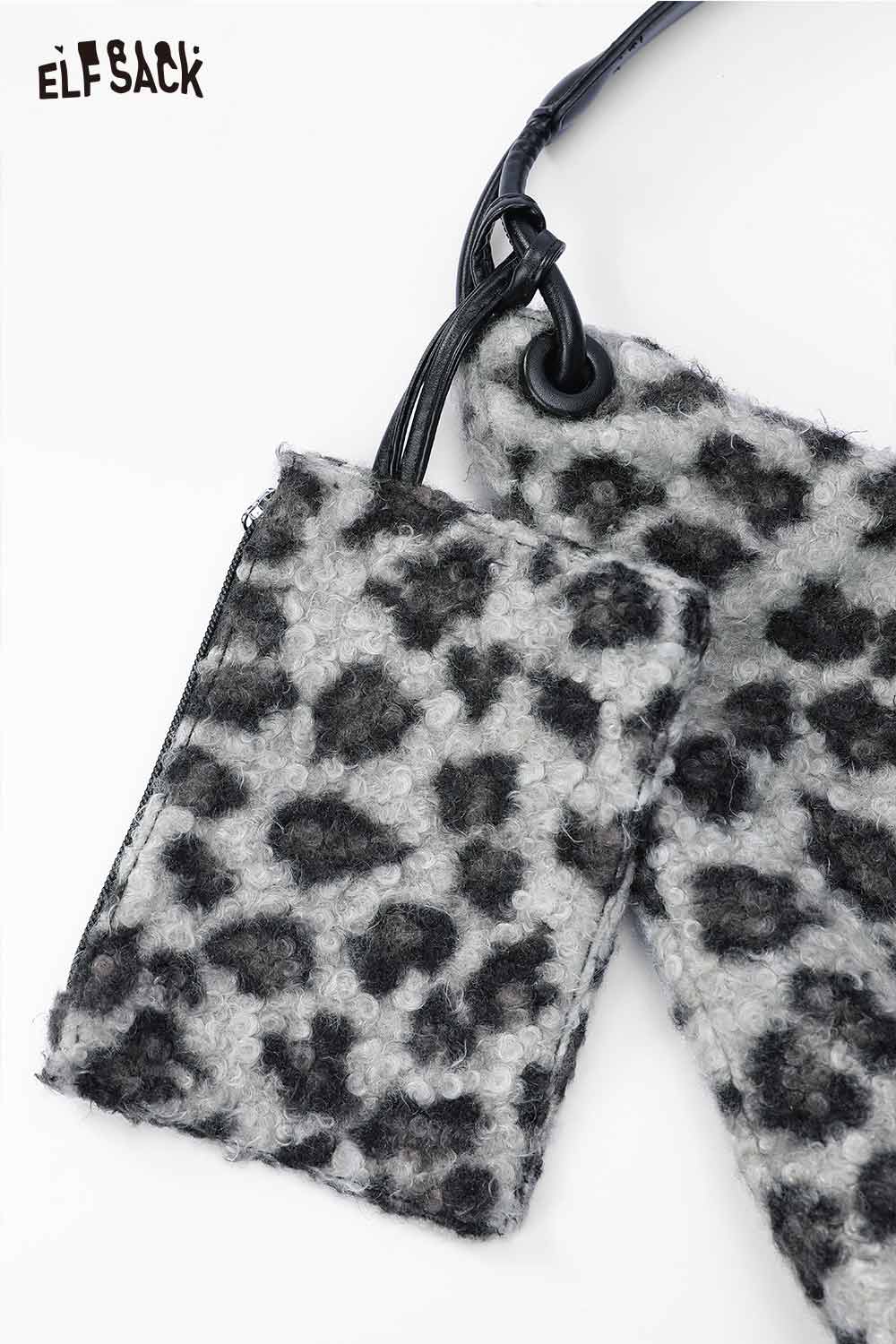 ELFSACK leopard print tote bag with textured fabric and stylish design for everyday use