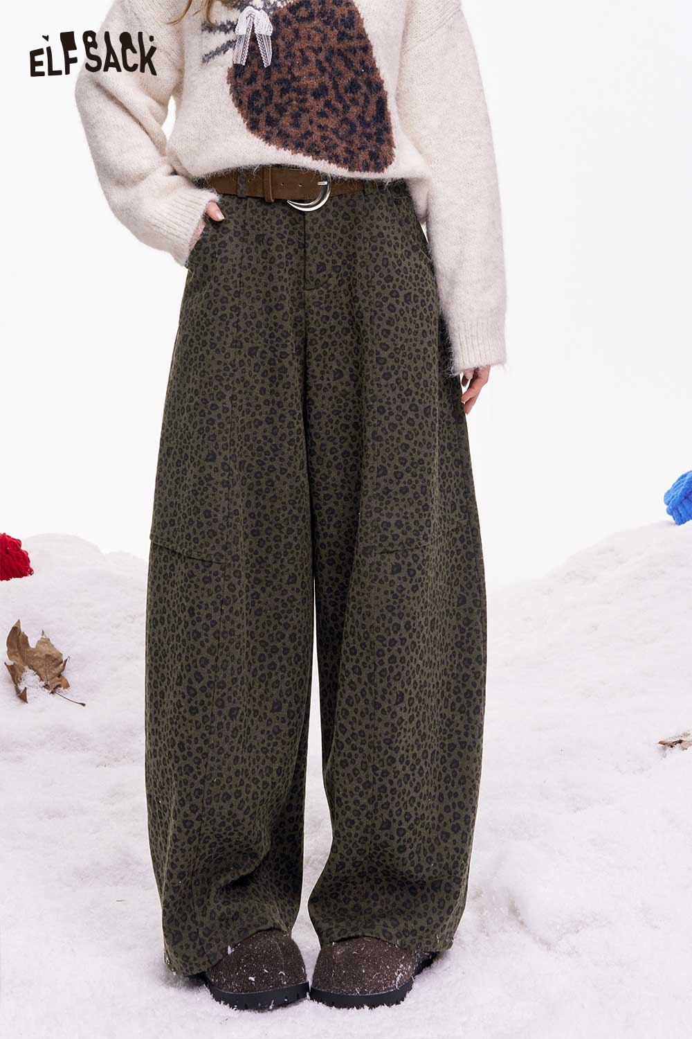 ELFSACK leopard print wide leg pants with a relaxed fit and stylish design for various occasions
