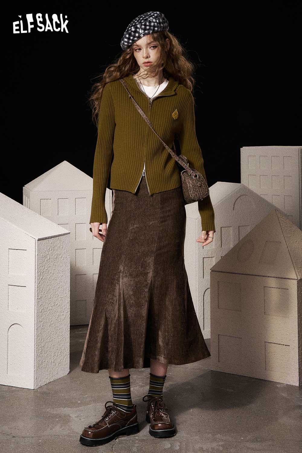 ELFSACK light slim fit bodycon skirt in brown with a unique silhouette for stylish outfits