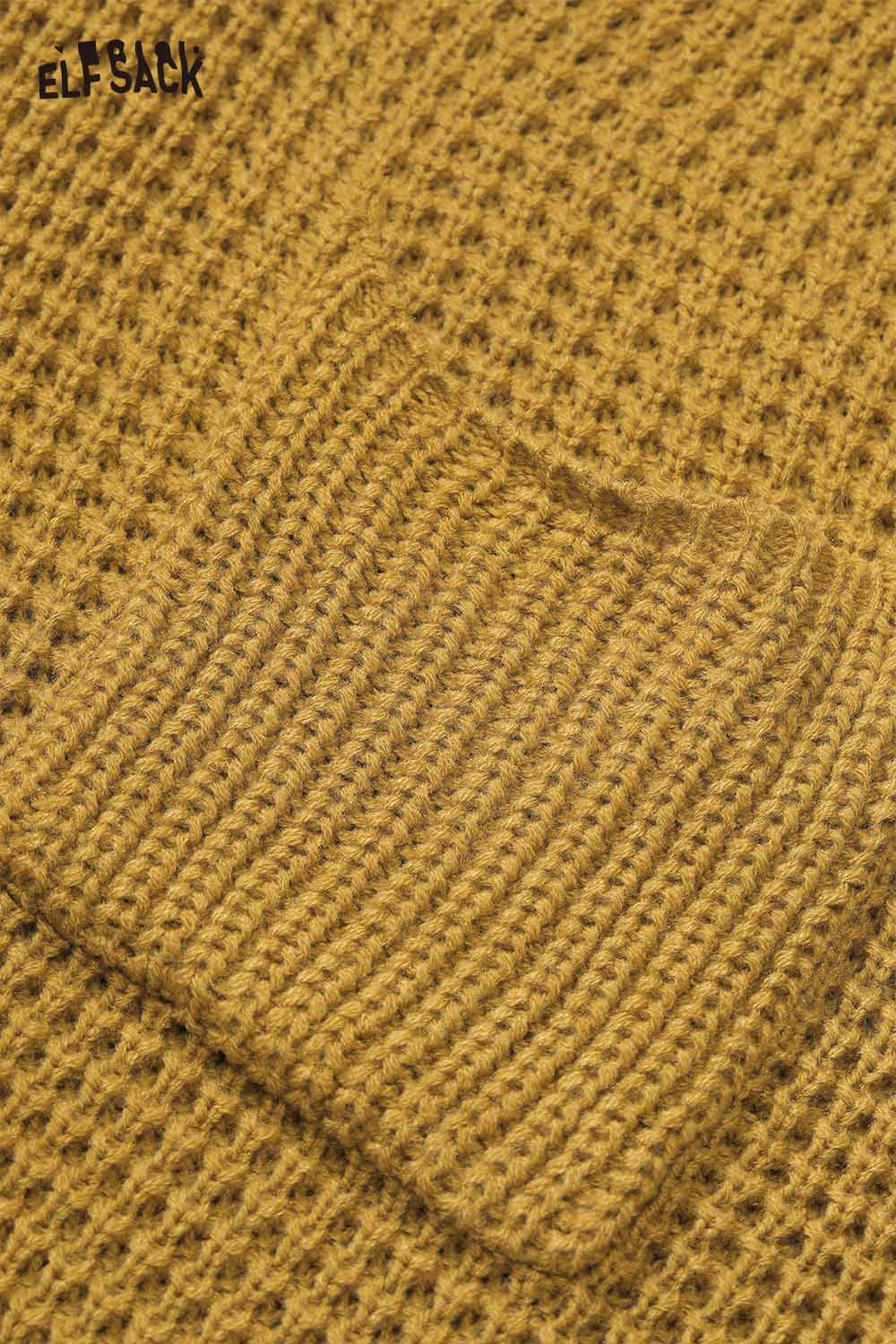 ELFSACK Linen blend vest set for women in warm mustard color with textured fabric detail