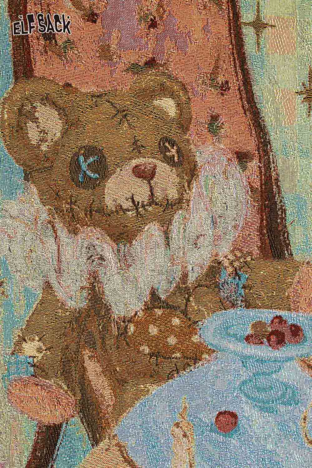 ELFSACK Little Bear Tea Party Woven Fringe Blanket