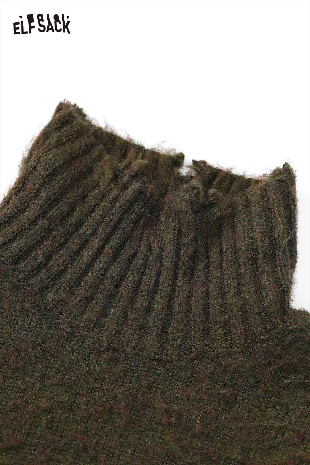 ELFSACK loose letter graphic fringe sweater with a cozy ribbed neckline in earthy tones