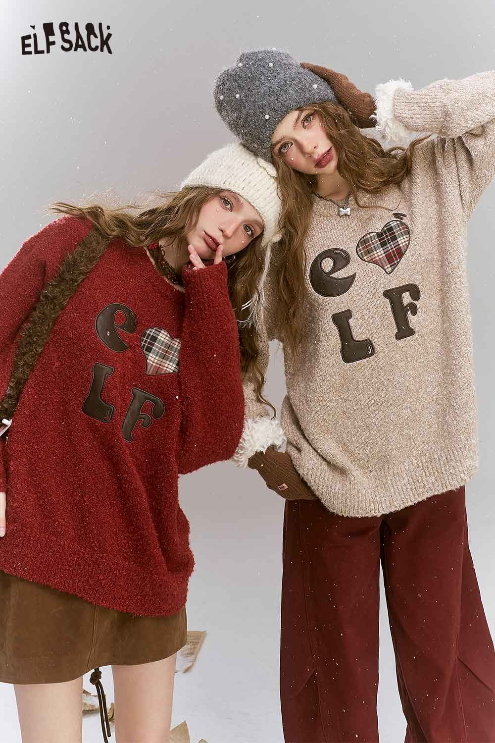 ELFSACK Loose Vintage Angora Red Sweater