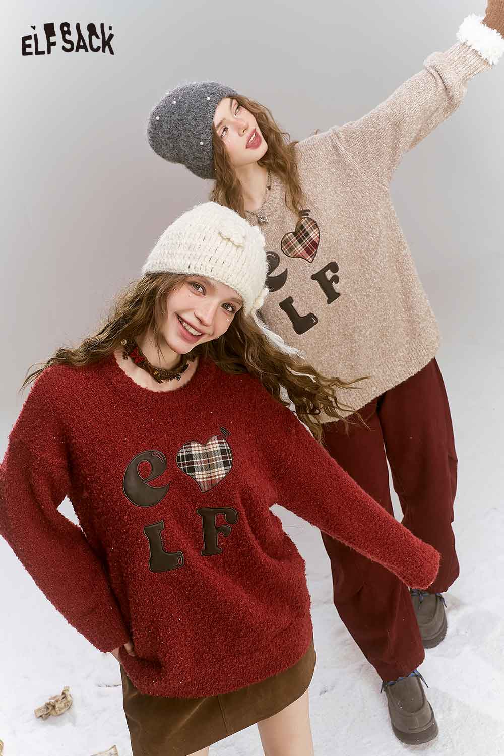 ELFSACK Loose Vintage Angora Red Sweater