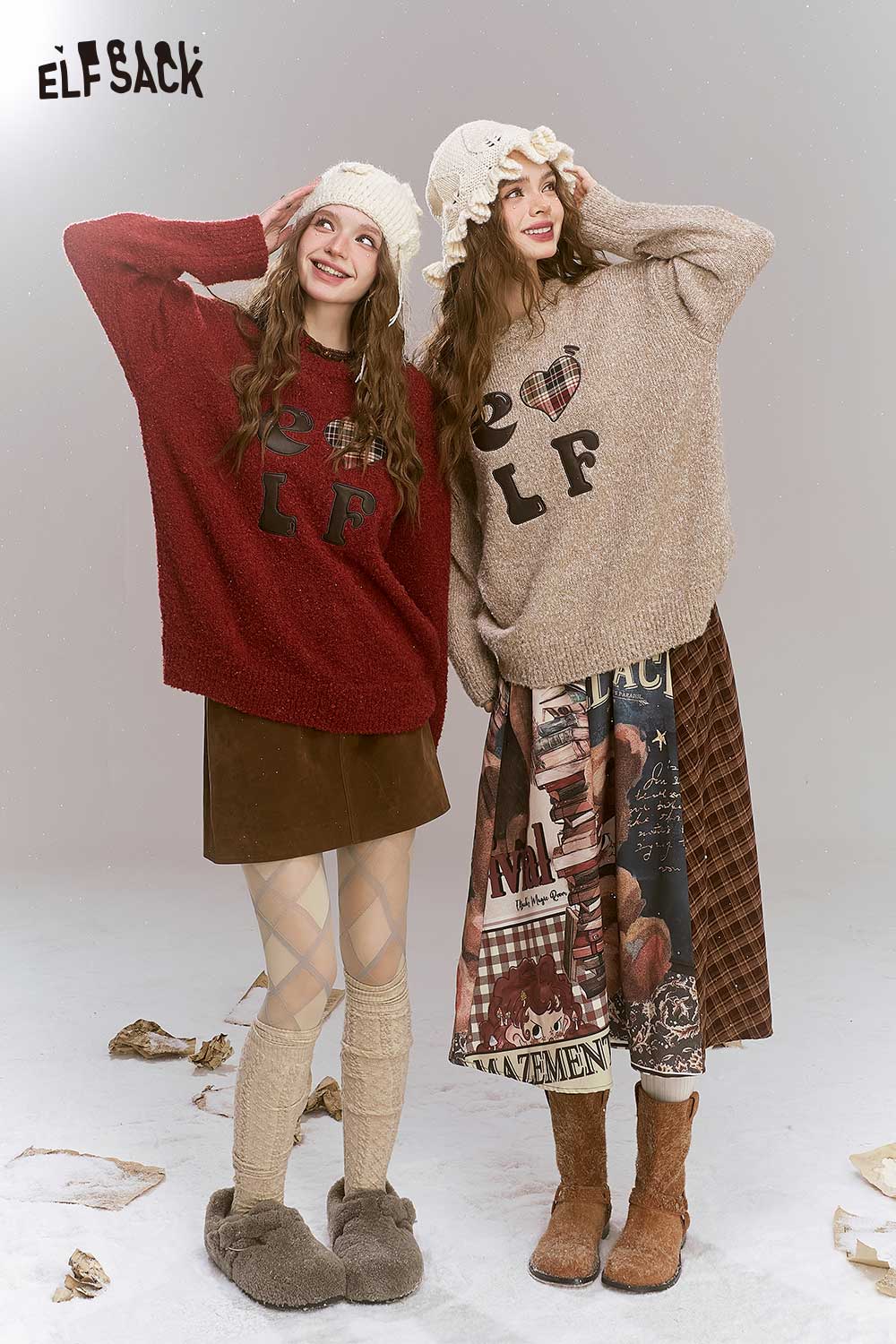 ELFSACK Loose Vintage Angora Red Sweater