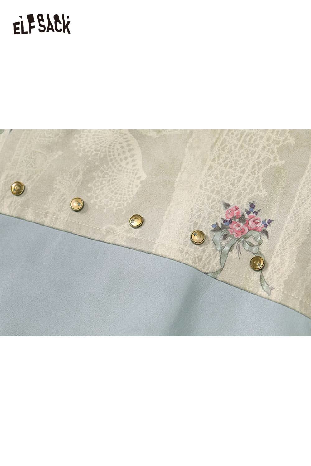 ELFSACK lyocell blend semi-sheer knit top with floral designs and decorative buttons
