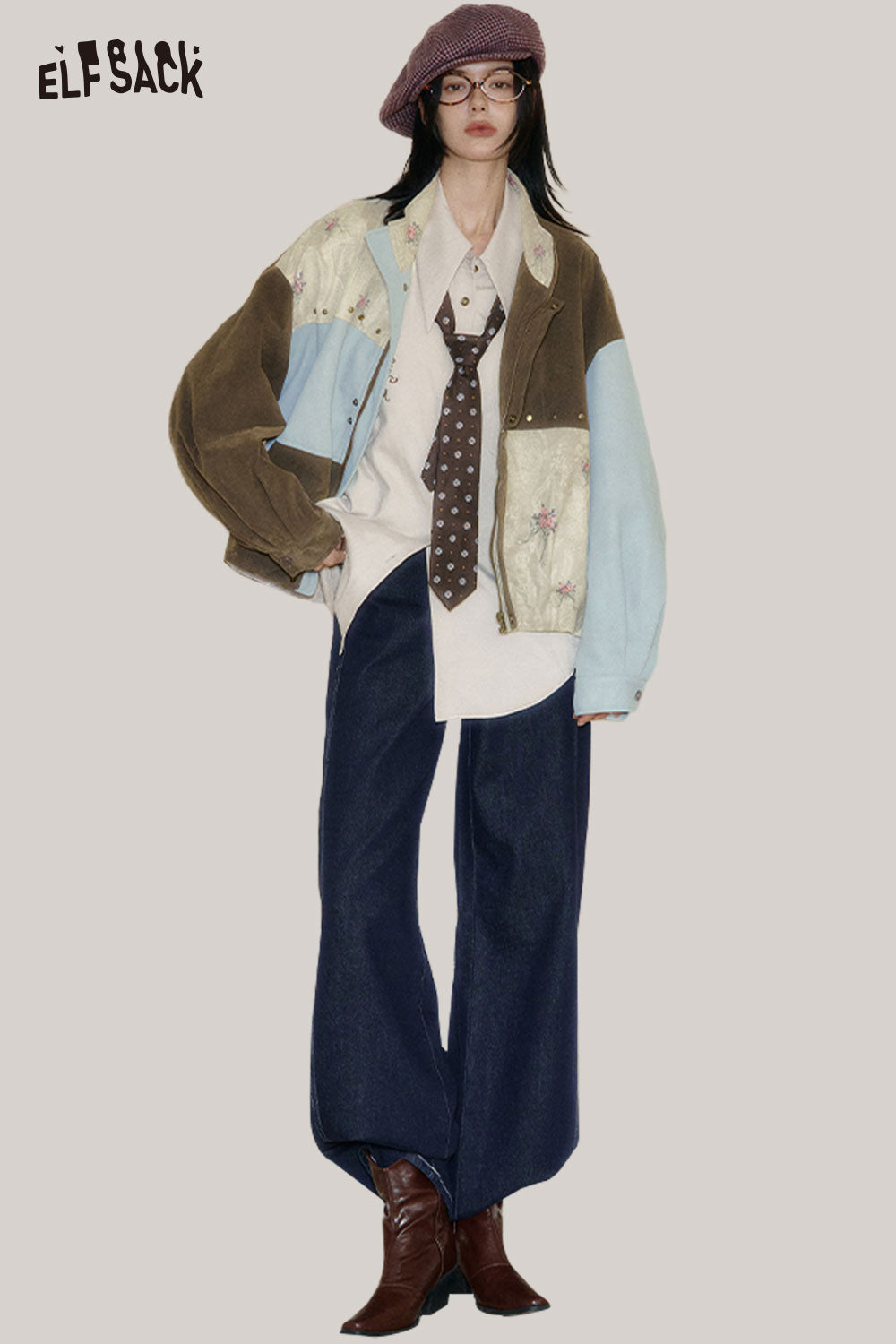 ELFSACK oversized jacket styled with a lyocell blend semi-sheer knit top for a trendy layered look