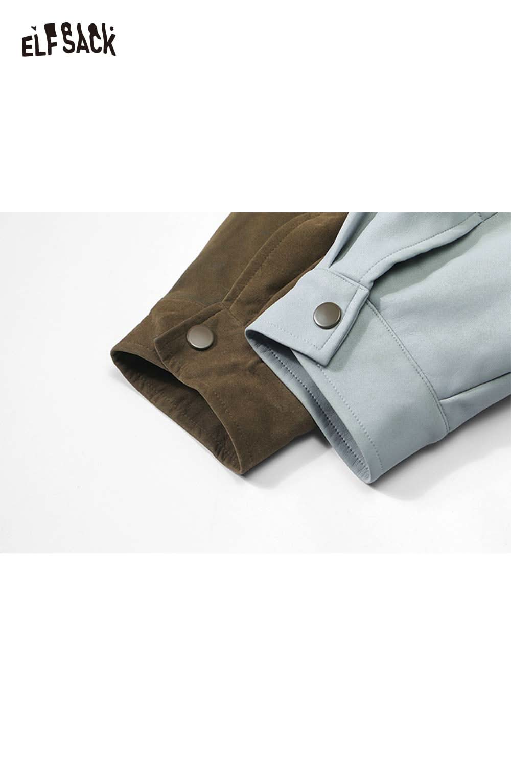 ELFSACK lyocell blend semi-sheer knit top in brown and light blue with stylish button details