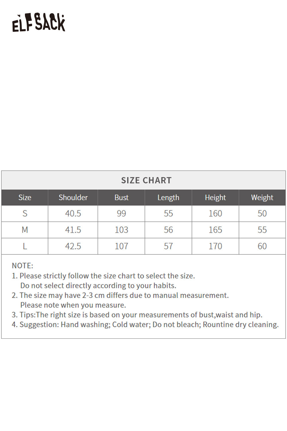 ELFSACK matte black PU leather sleeveless top with size chart for perfect fitting