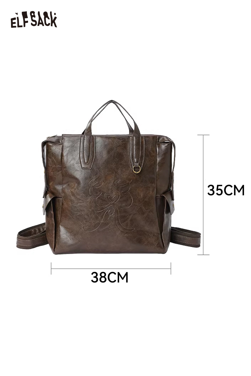 ELFSACK minimalist brown backpack for women with spacious design and stylish details