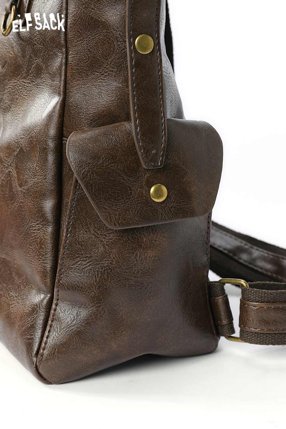 Minimalist brown backpack for women with sleek design and practical side pocket