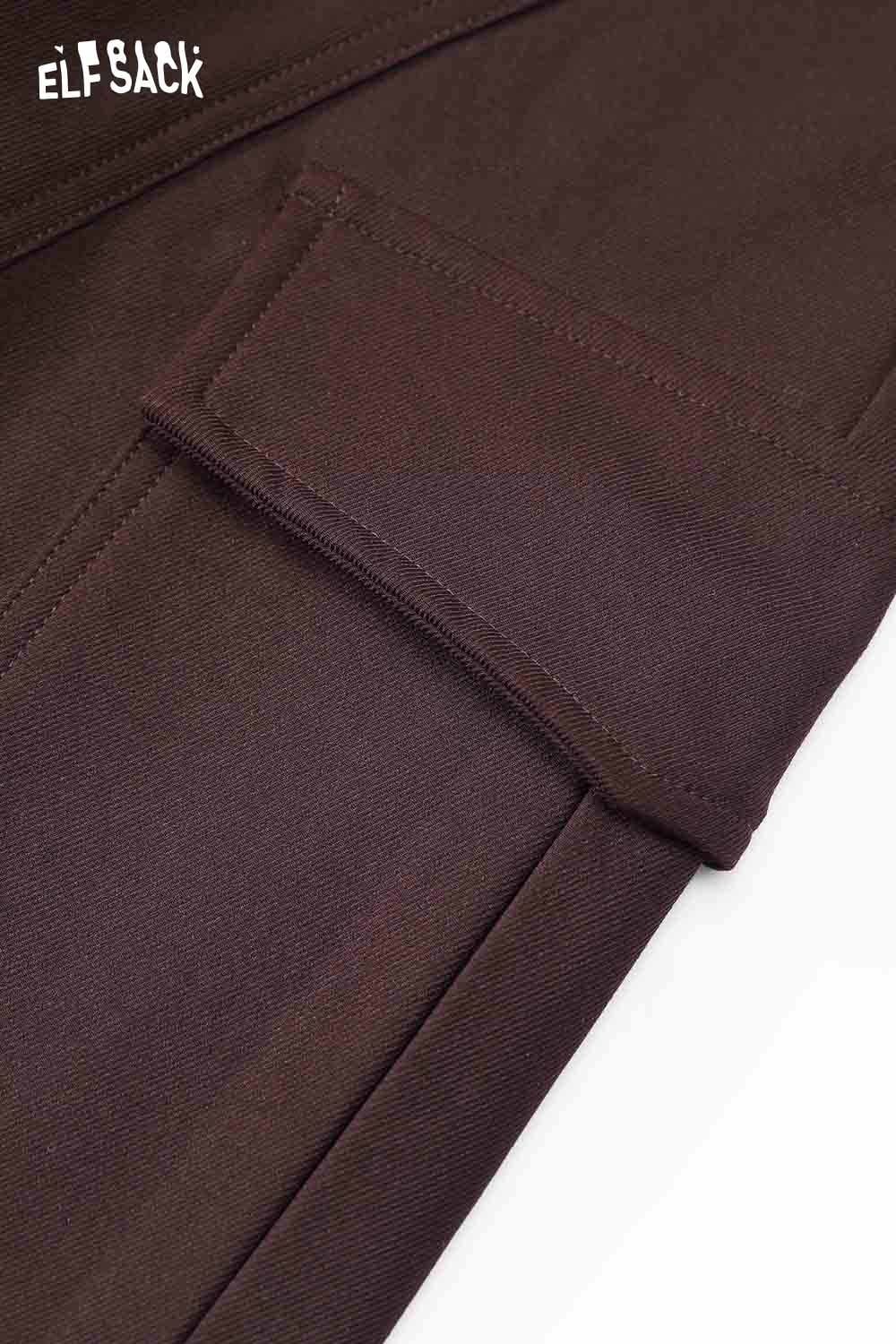 ELFSACK minimalist cargo pants for women in brown with stylish pocket detail and durable fabric