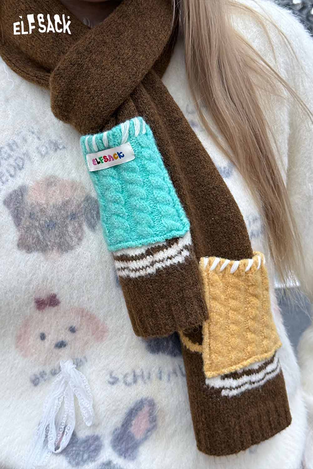 ELFSACK Minimalist Casual Design Patchwork Color Block Scarf