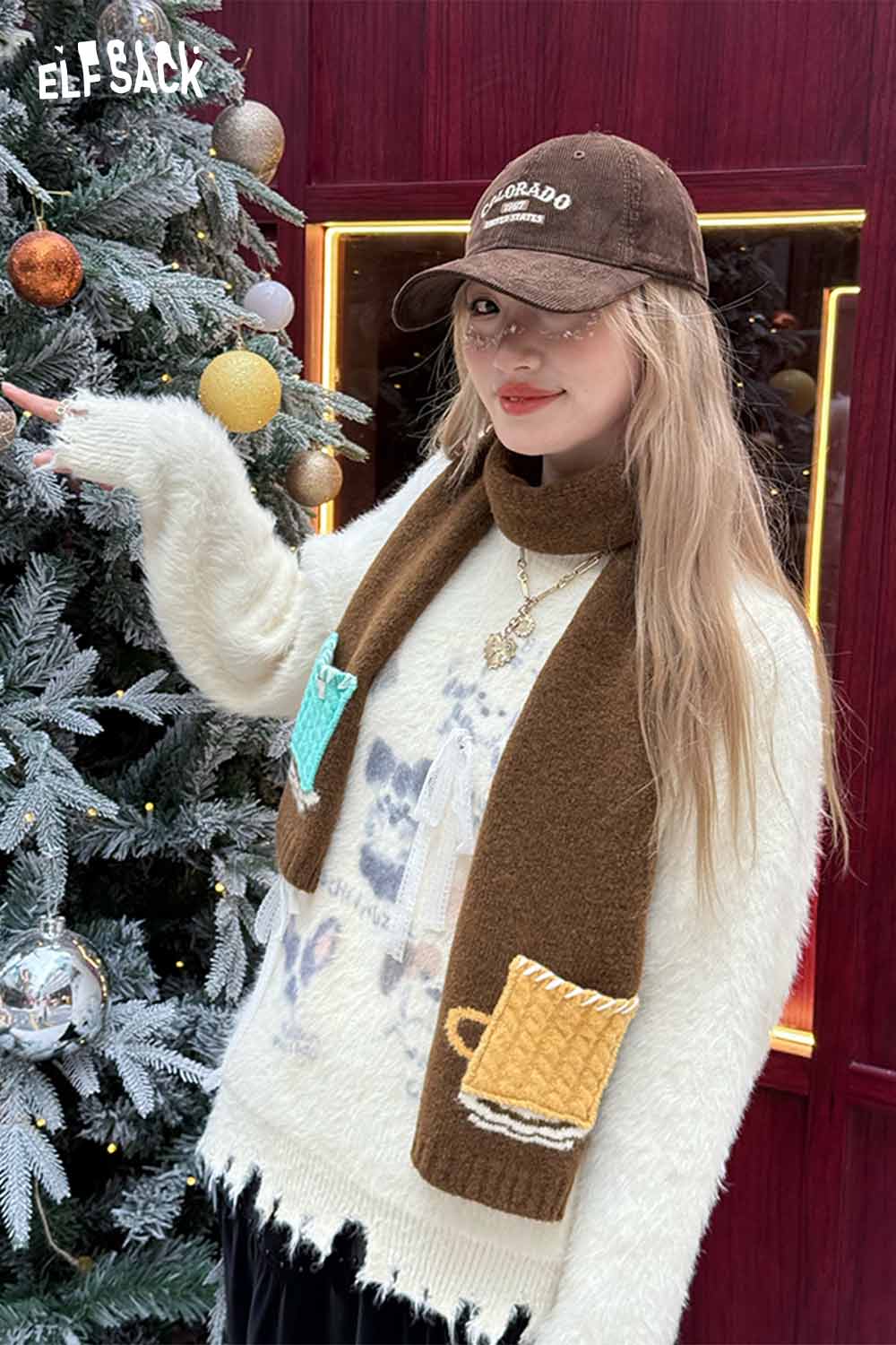 ELFSACK Minimalist Casual Design Patchwork Color Block Scarf