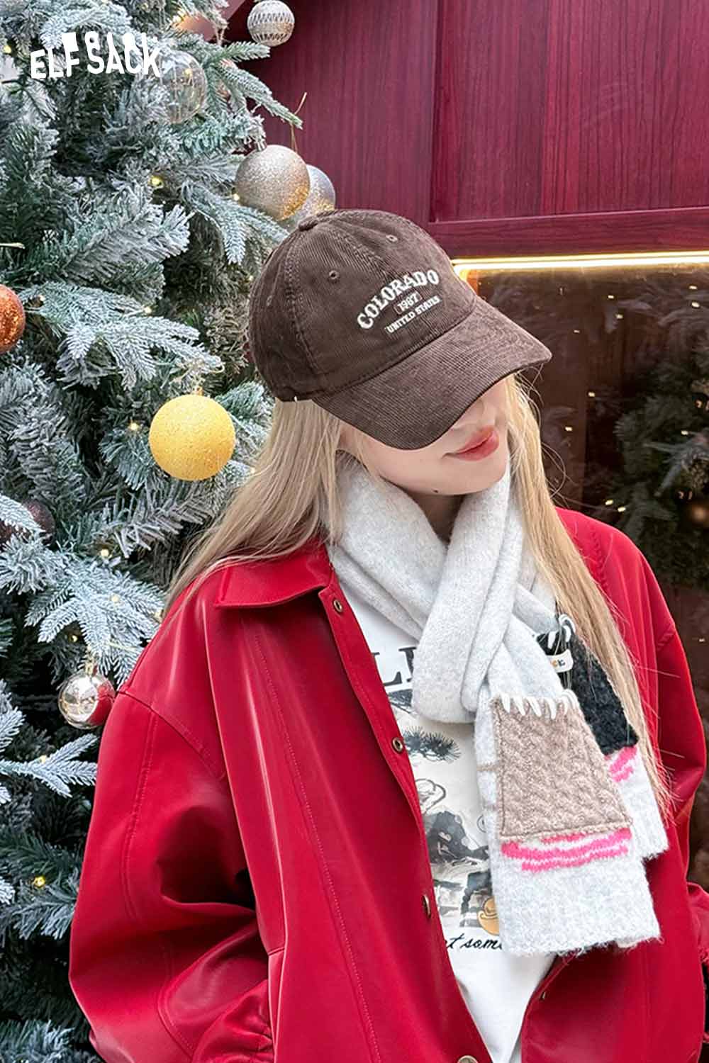 ELFSACK Minimalist Casual Design Patchwork Color Block Scarf