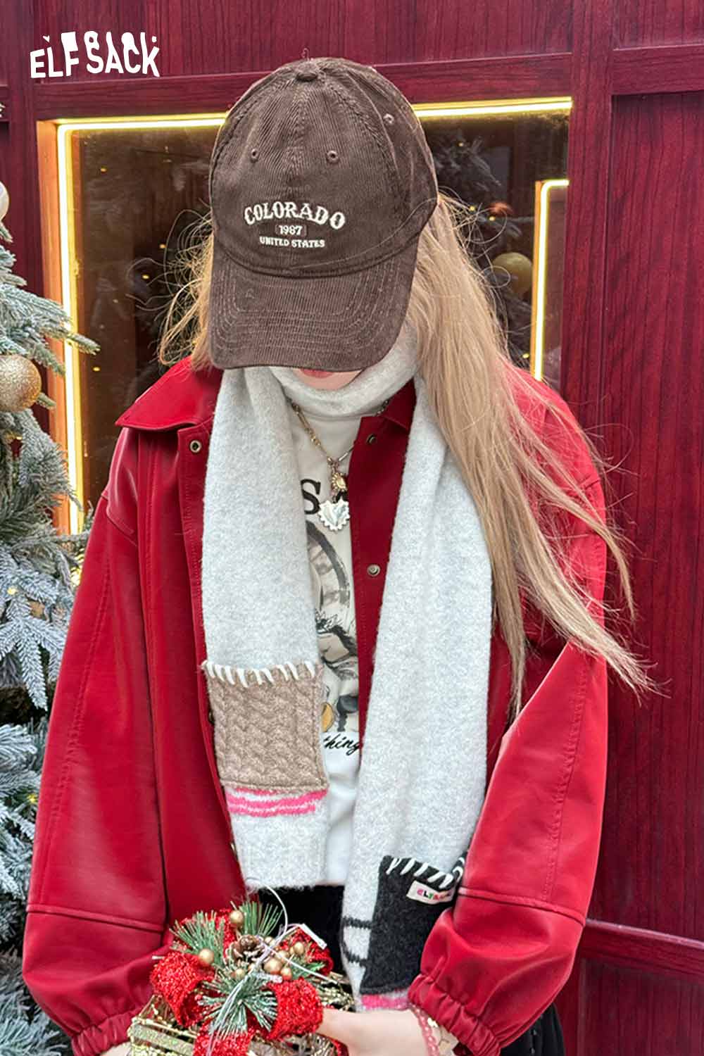 ELFSACK Minimalist Casual Design Patchwork Color Block Scarf