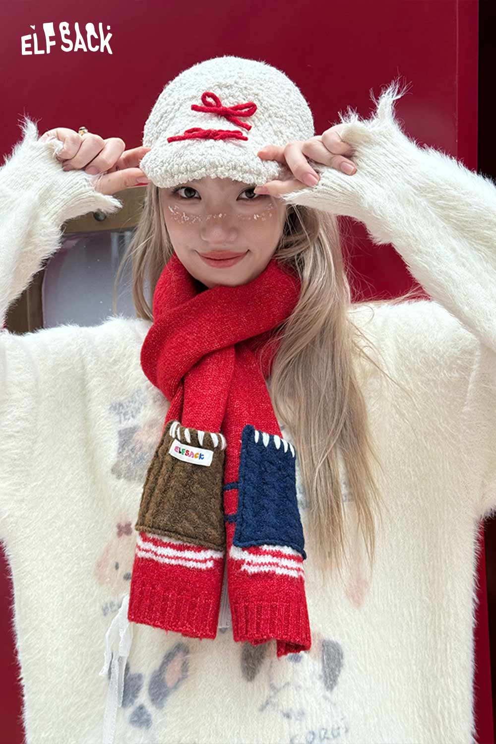 ELFSACK Minimalist Casual Design Patchwork Color Block Scarf