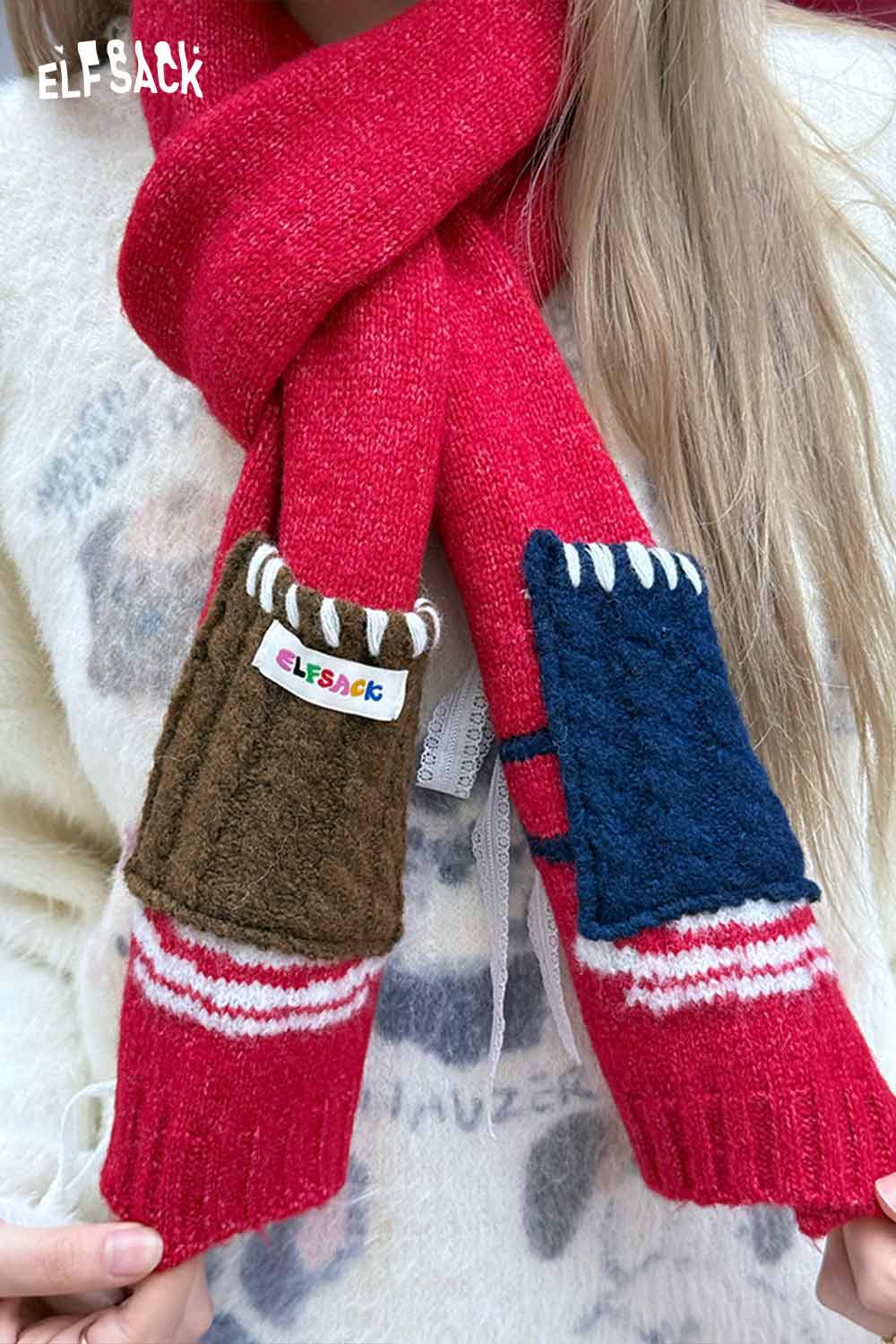 ELFSACK Minimalist Casual Design Patchwork Color Block Scarf
