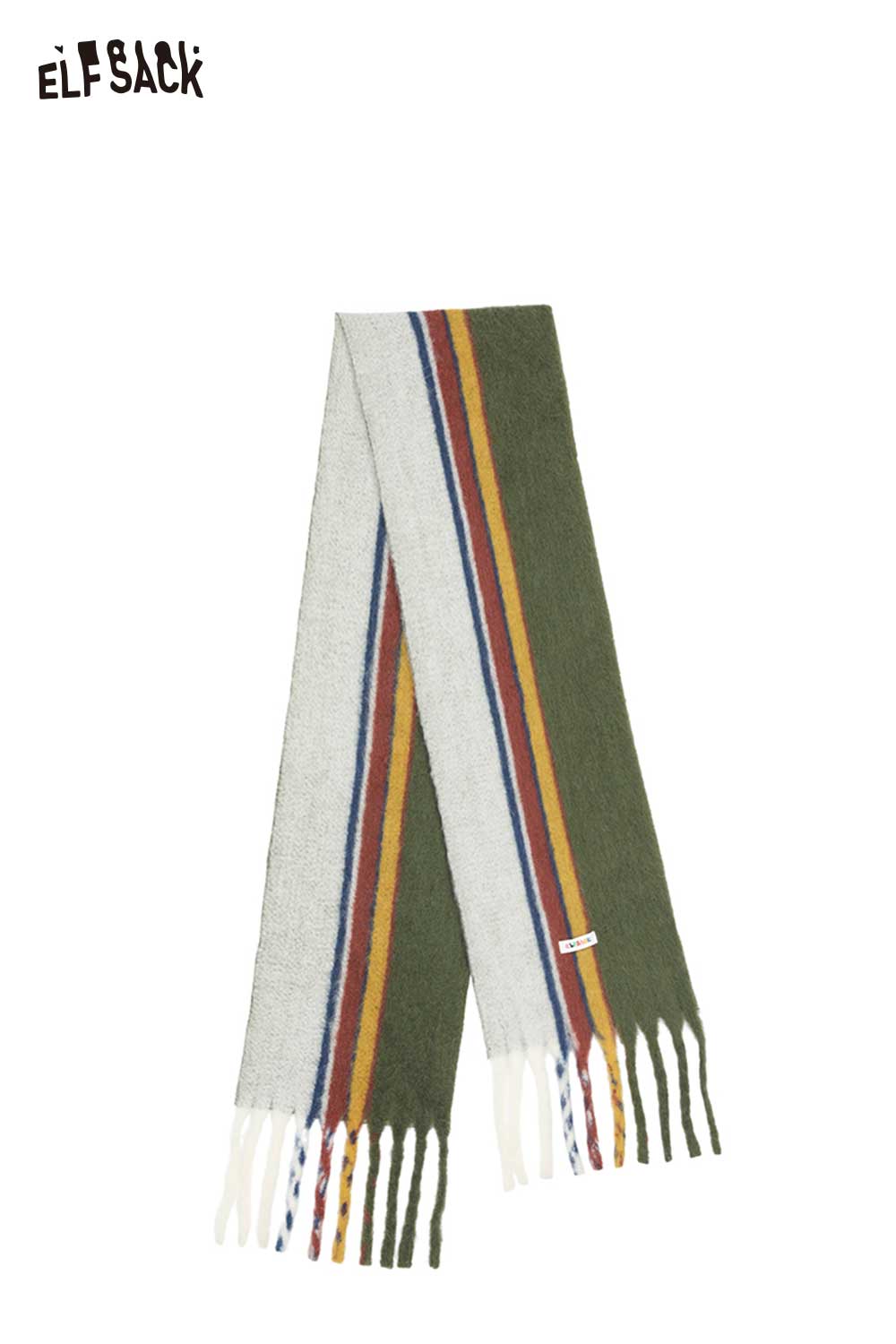 ELFSACK minimalist color block scarf with soft fabric and fringe details for a stylish winter look