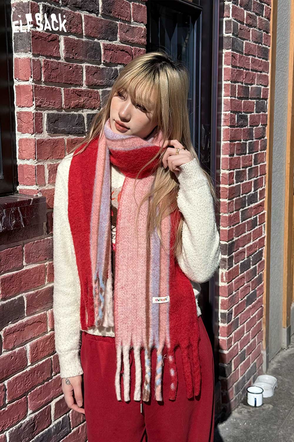 ELFSACK Minimalist Casual Color Block Patchwork Scarf