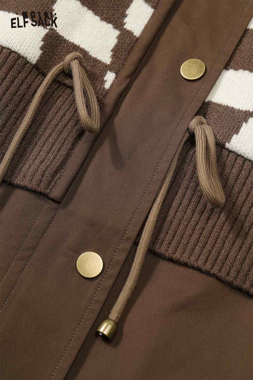 ELFSACK minimalist knit long coat for women with stylish button closure and adjustable drawstrings