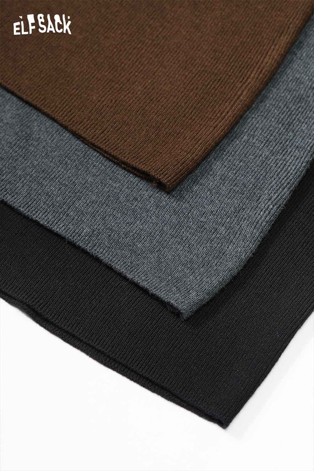 ELFSACK minimalist knit pullover for women in three stylish colors: brown, gray, and black