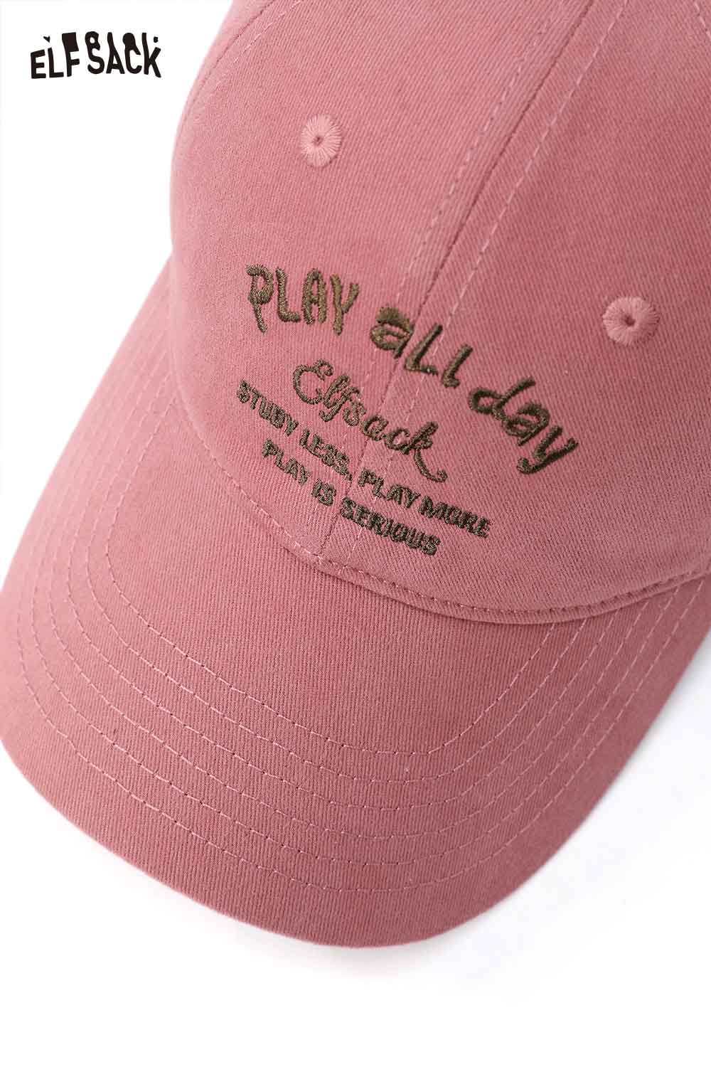 ELFSACK minimalist letter embroidered baseball cap in pink with playful text design