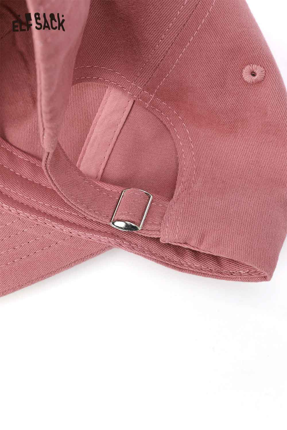 Inside view of ELFSACK minimalist letter embroidered baseball cap showing adjustable strap and soft lining