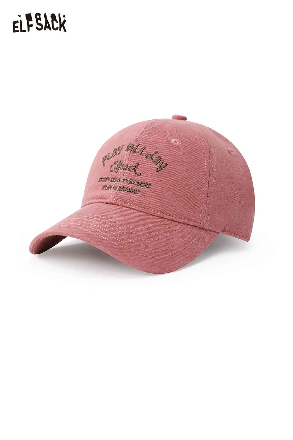 ELFSACK minimalist letter embroidered baseball cap in dusty rose with playful text detail