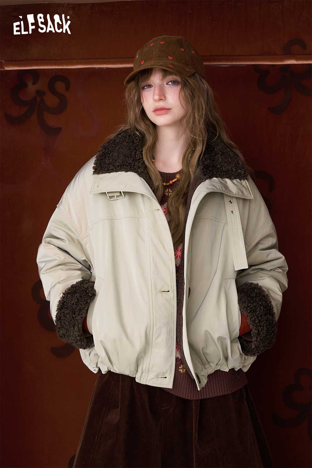 
                  
                    ELFSACK minimalist plush lined coat in light beige offering warmth and style for cold weather
                  
                