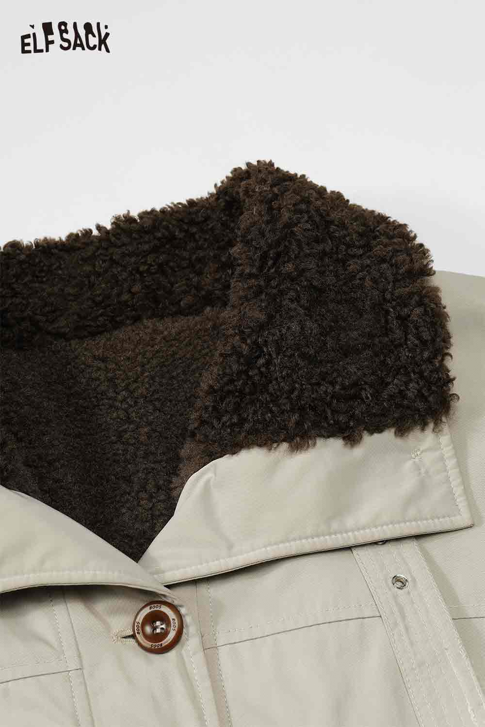 ELFSACK minimalist plush lined coat featuring a soft textured collar for added warmth and comfort