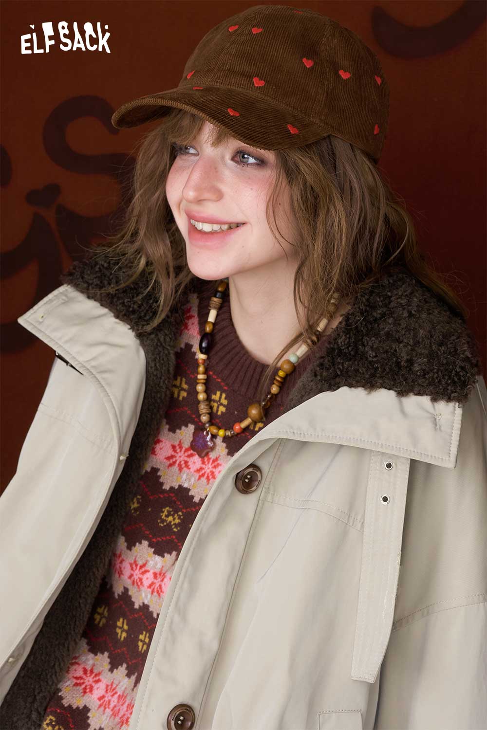 ELFSACK minimalist plush lined coat in a stylish look perfect for chilly days