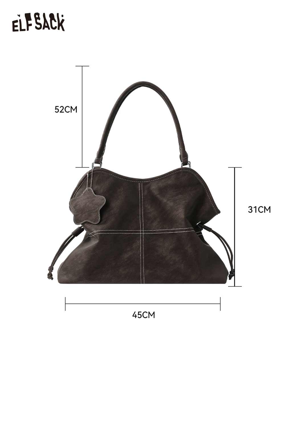 ELFSACK minimalist PU leather shoulder bag in dark brown with stylish design and spacious interior