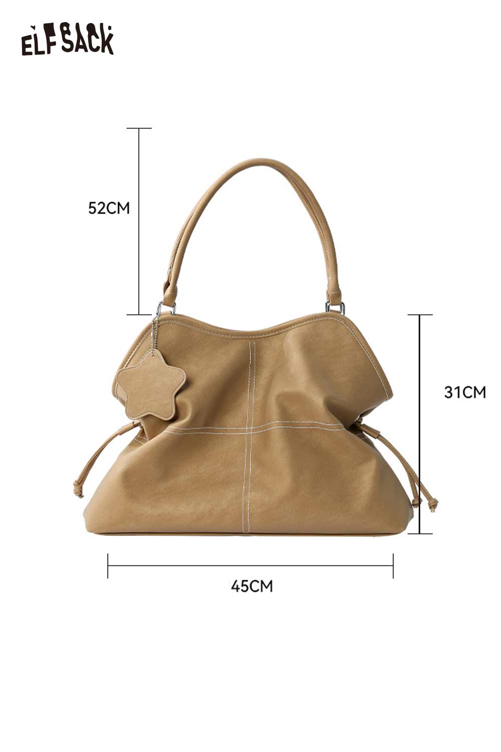 ELFSACK minimalist PU leather shoulder bag with spacious design and unique charm detail