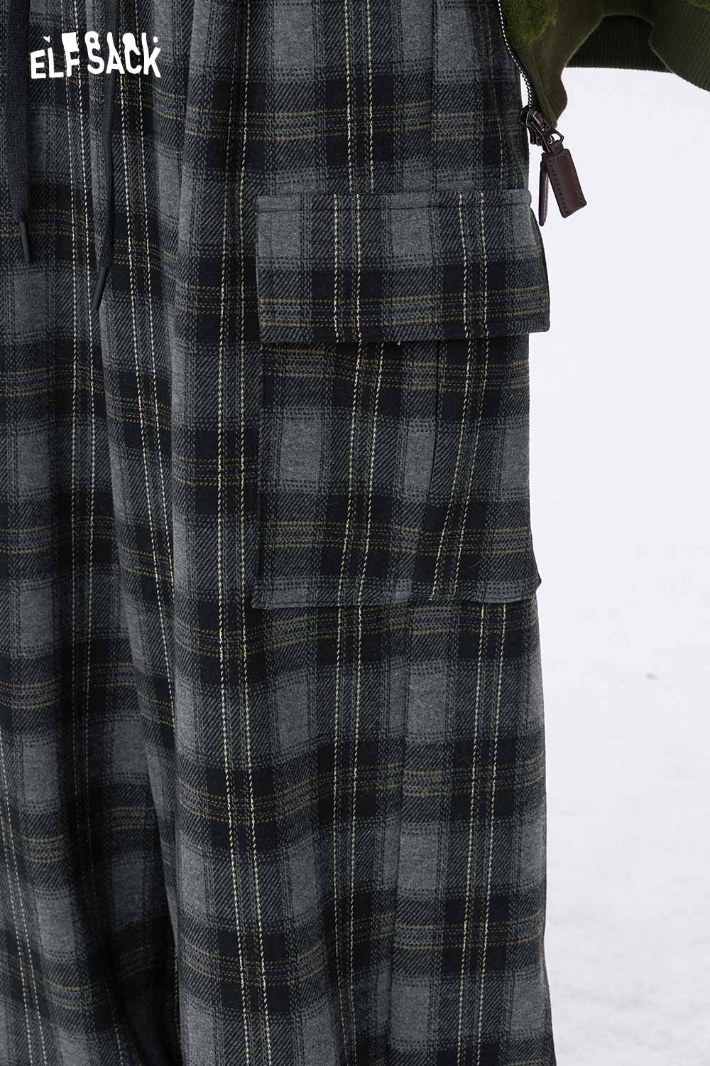ELFSACK minimalist stripe wide leg pants with a plaid pattern and side pockets for a casual look