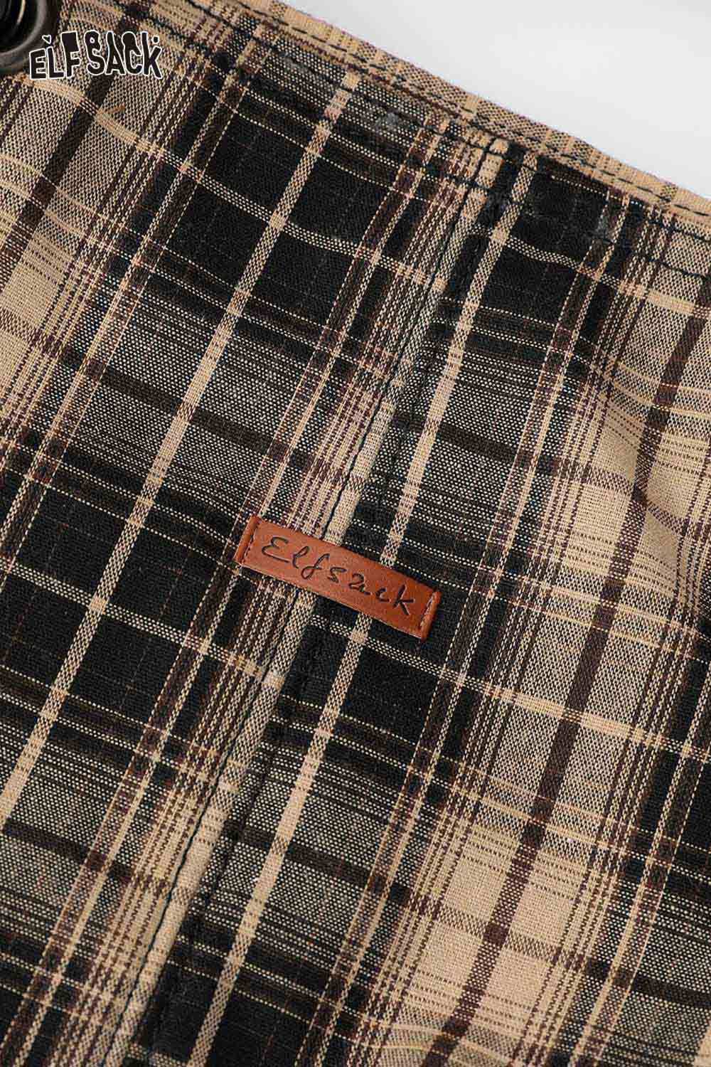 ELFSACK minimalist striped crossbody tote bag featuring a stylish plaid design and logo tag