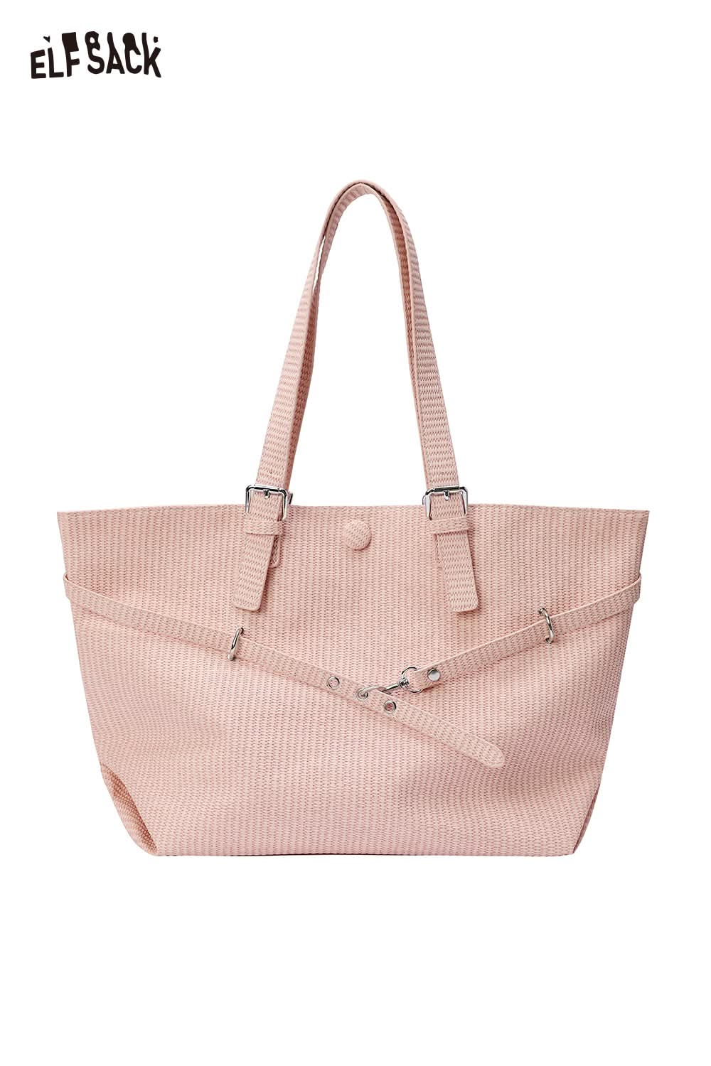 ELFSACK pink minimalist tote bag for women with stylish zip details and spacious design