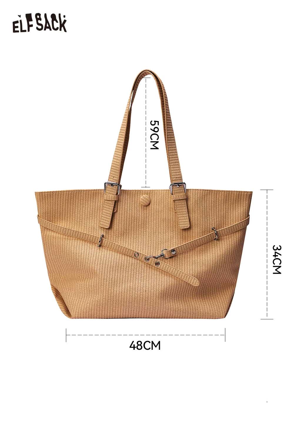 ELFSACK minimalist tote bag for women in tan with stylish zip and spacious design for everyday use